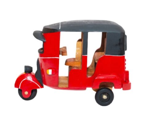 Sri Lankan Handmade Wooden Tuk Tuk - Wooden - Large Red