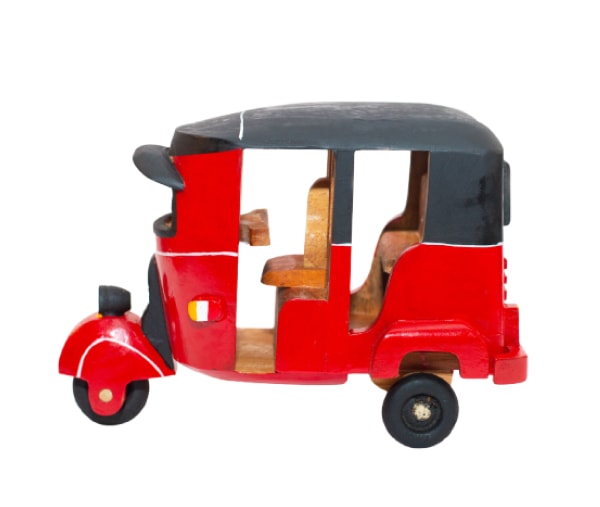 Sri Lankan Handmade Wooden Tuk Tuk - Wooden - Large Red