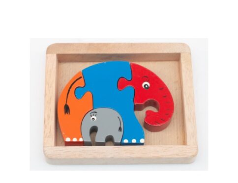 Elphant Puzzle - 4 Pieces Toddler Version - Red - Blue