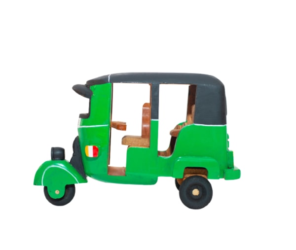 Sri Lankan Handmade Wooden Tuk Tuk - Wooden - Small Green